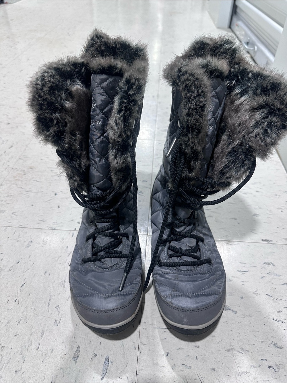 Columbia Gray Quilted Faux Fur Lace-Up Winter Boots